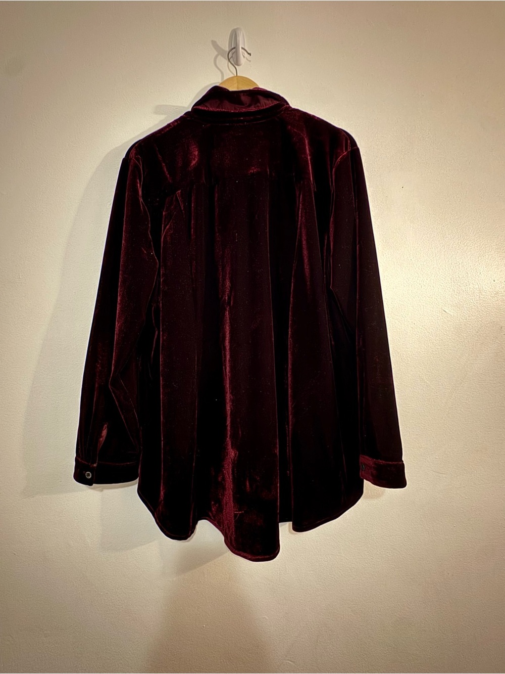 Dark Red Burgundy Velvet Coldwater Creek Button Down Shirt Tunic Size 2XL - Picture 2 of 6